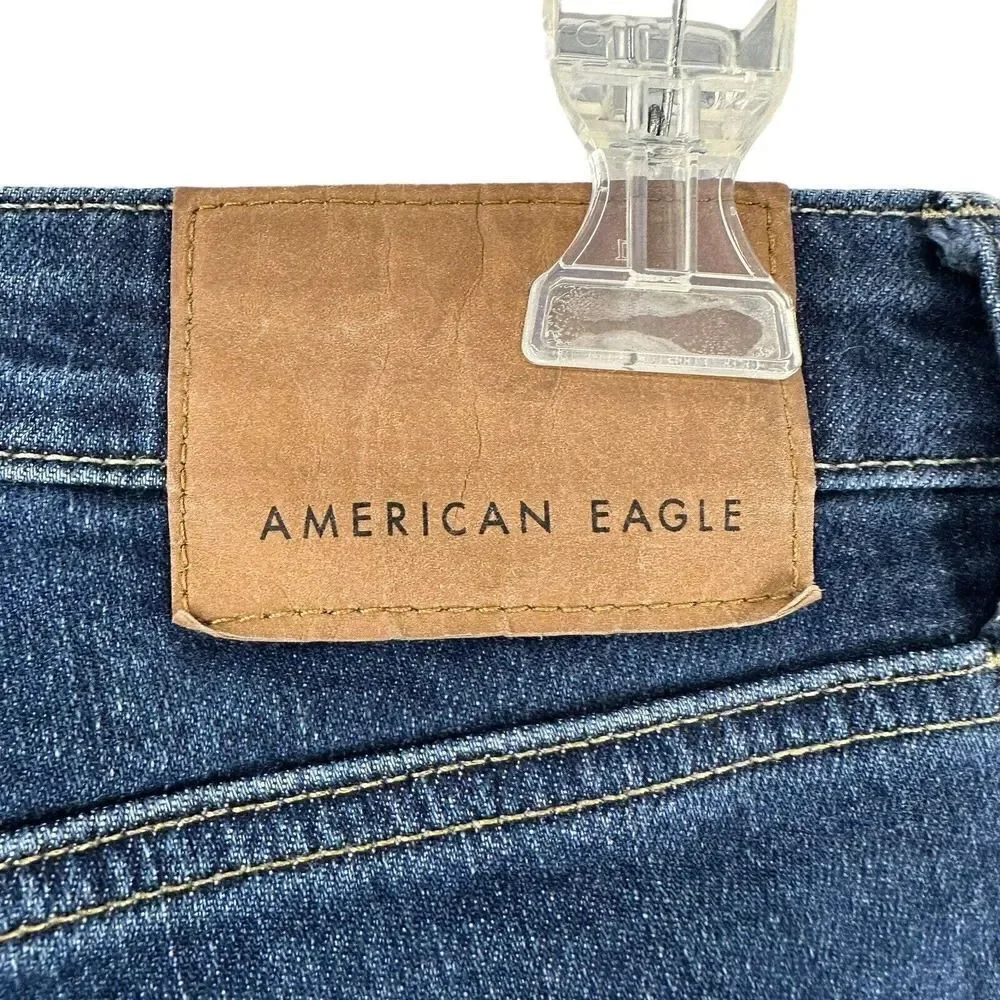 American Eagle Slim Straight Jeans Airflex Blue Denim Mens Size 31x32 Distressed